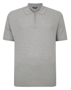 Bigdude – Poloshirt mit Waffelmuster und Reißverschluss in Grau, Größe T